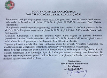 2018 YILI OLAĞAN GENEL KURULA ÇAĞRI