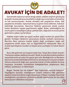 BAROLAR ORTAK BASIN BİLDİRİSİ (AVUKAT İÇİN DE ADALET)