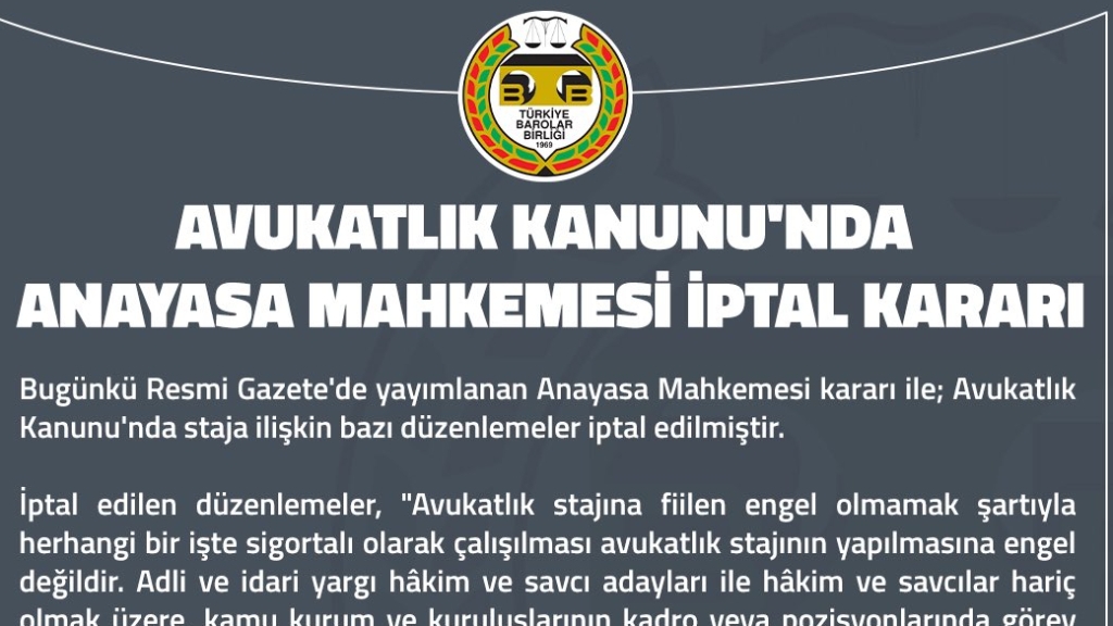 AVUKATLIK KANUNUNDA ANAYASA MAHKEMESİ İPTAL KARARI